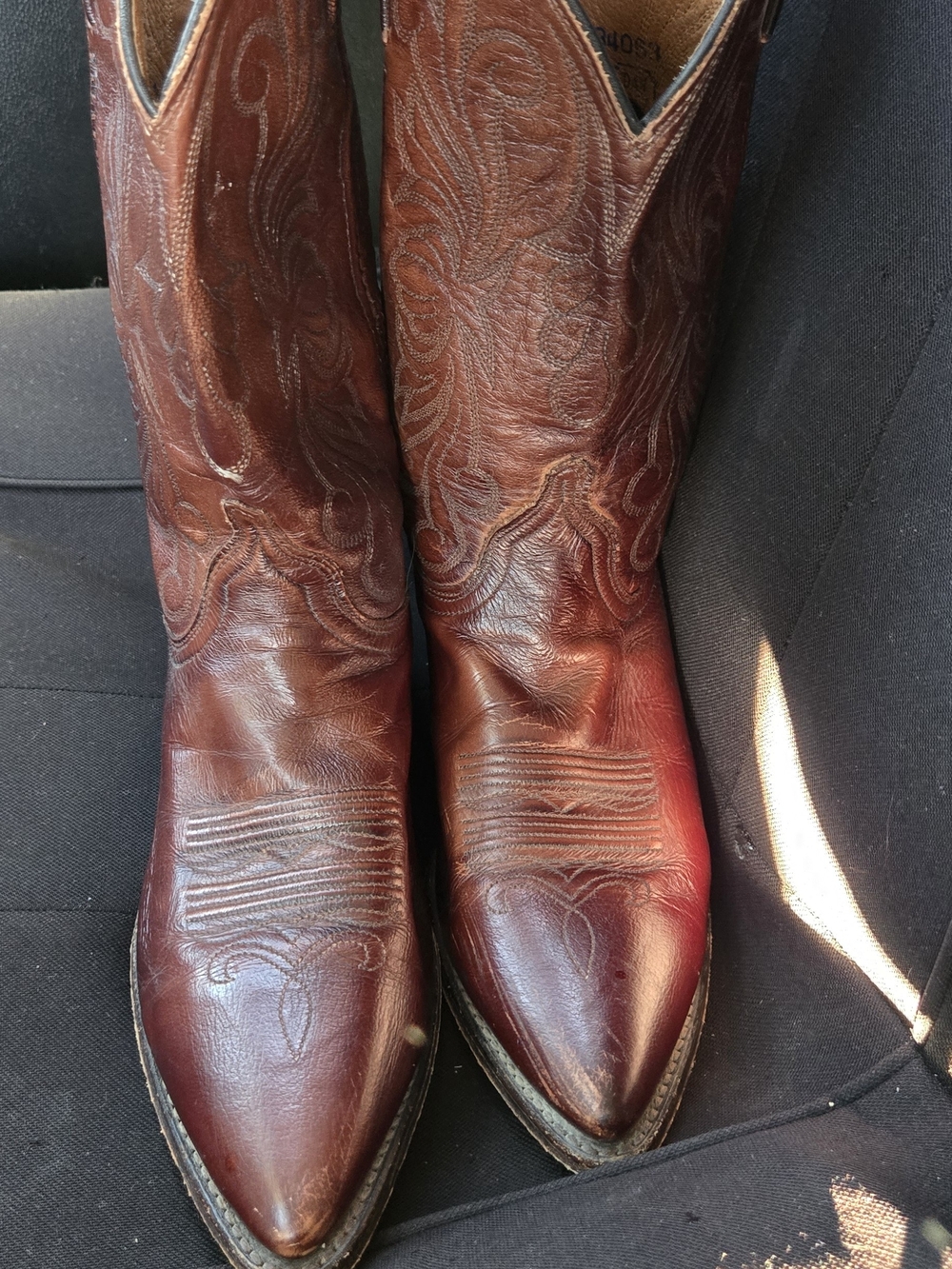 DAN POST,,,Brown Leather Cowboy Boots - Pointed Toe Embroidered Shaft